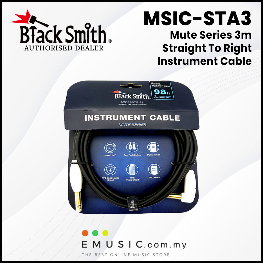 Blacksmith MSIC-STA3 3m Straight to Right Mute Series Instrument Cable