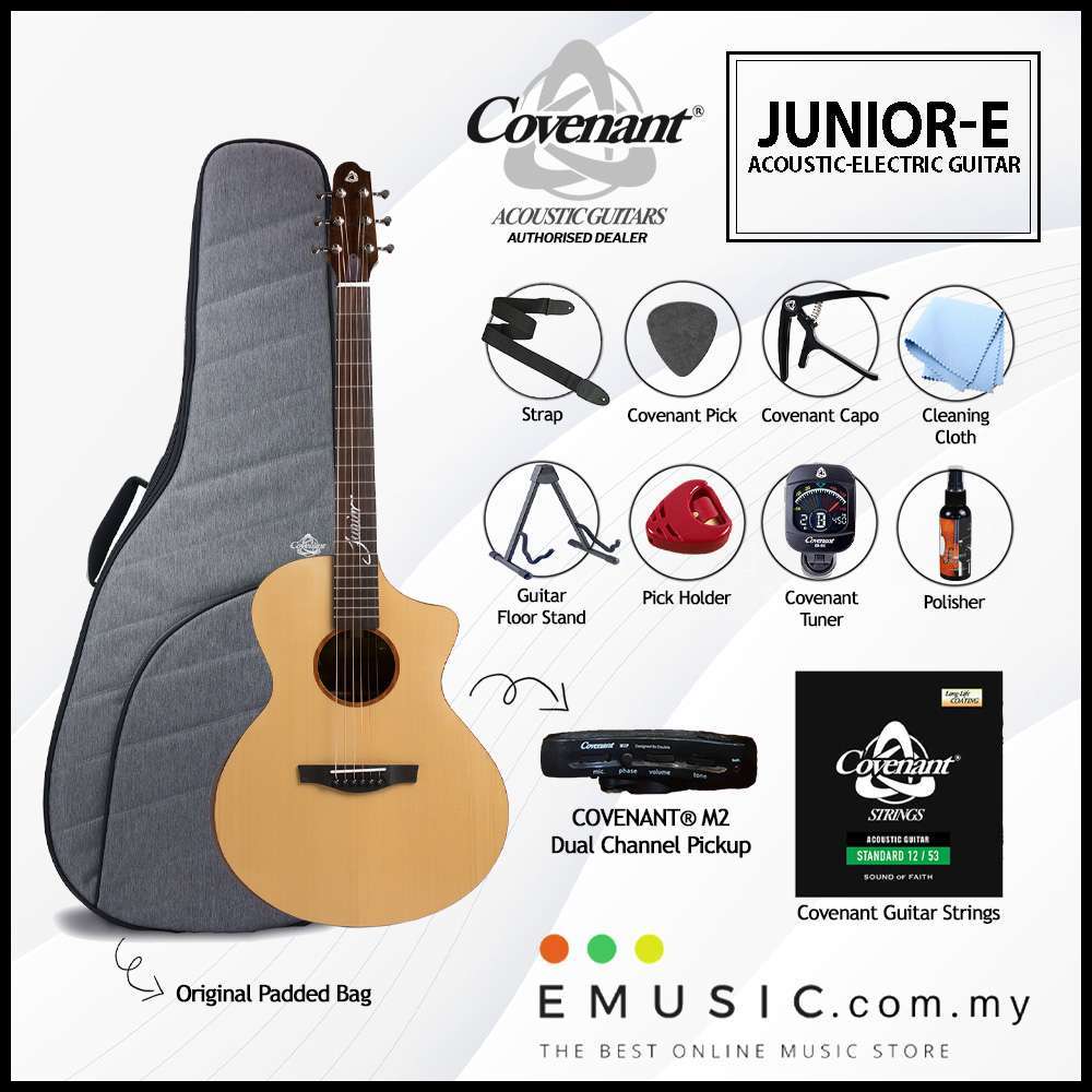 Covenant JUNIOR-E Solid Top Acoustic-Electric Guitar with Gigbag and Free Accessories