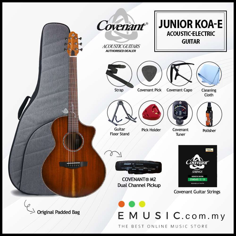 Covenant JUNIOR KOA-E Solid Top Acoustic-Electric Guitar with Gigbag and Free Accessories