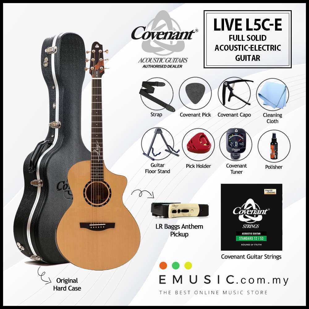 Covenant LIVE L5C-E Full Solid Acoustic-Electric Guitar with Hard Case and Free Accessories