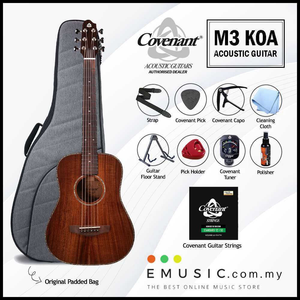Covenant M3 KOA Solid-Top Acoustic Guitar with Gigbag and Free Accessories