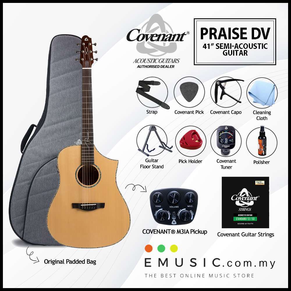 Covenant Praise DV Solid Top Acoustic-Electric Guitar with Gigbag and Free Accessories