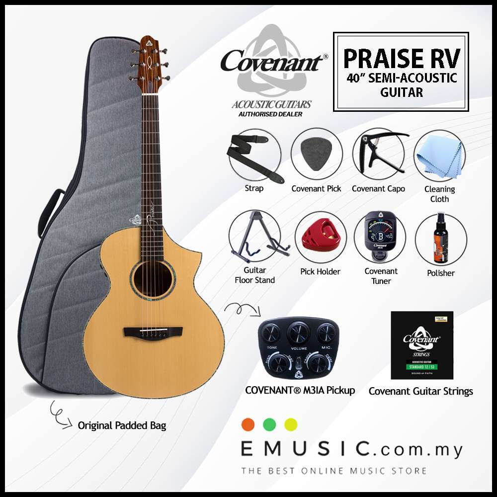 Covenant Praise RV Solid Top Acoustic-Electric Guitar with Gigbag and Free Accessories