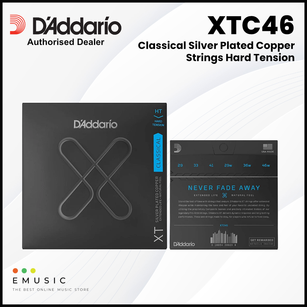 D'Addario XTC46 Silver Plated Copper Coated Classical Guitar Strings Hard Tension