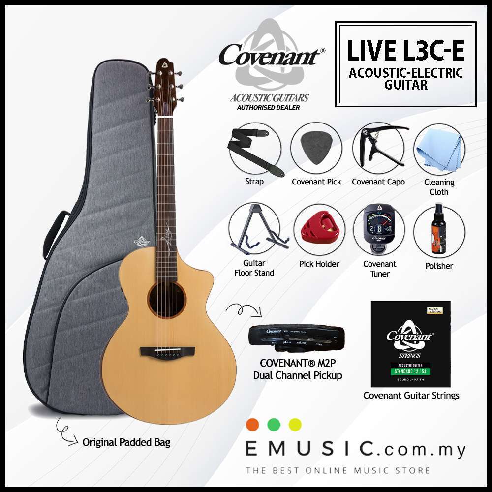 Covenant LIVE L3C-E Solid Top Acoustic-Electric Guitar with Gigbag and Free Accessories