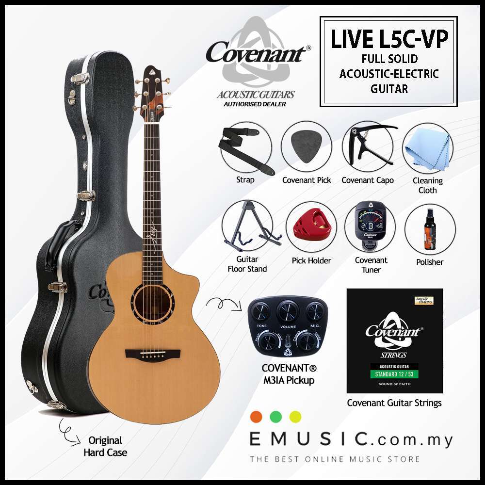 Covenant LIVE L5C-VP Full Solid Acoustic-Electric Guitar with Hard Case and Free Accessories