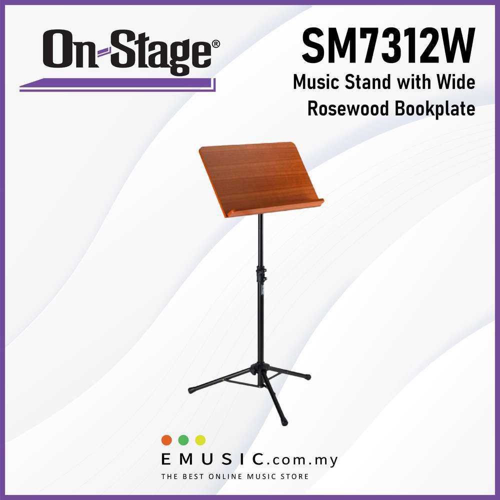 On Stage SM7312W Music Stand With Wide Rosewood Bookplate