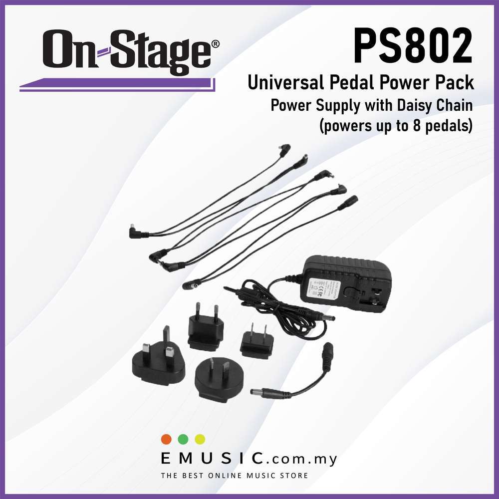 On Stage PS802 Universal Pedal Power Pack | 9V / 1500 mA Power Supply With Daisy Chain (Powers Up To 8 Pedals)