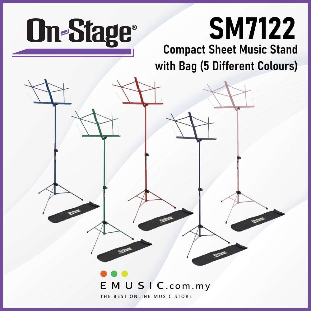On Stage SM7122 Colourful Compact Sheet Music Stand 26" - 40" (With Bag) - 5 Different Colour