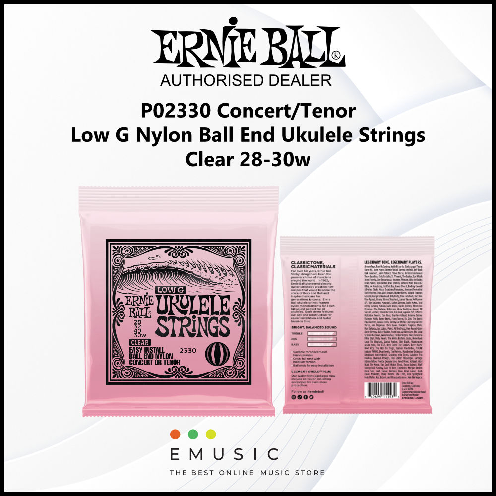 Ernie Ball P02330 28-30w Concert/Tenor Wound Low G Nylon Ball End Ukulele Strings - Clear