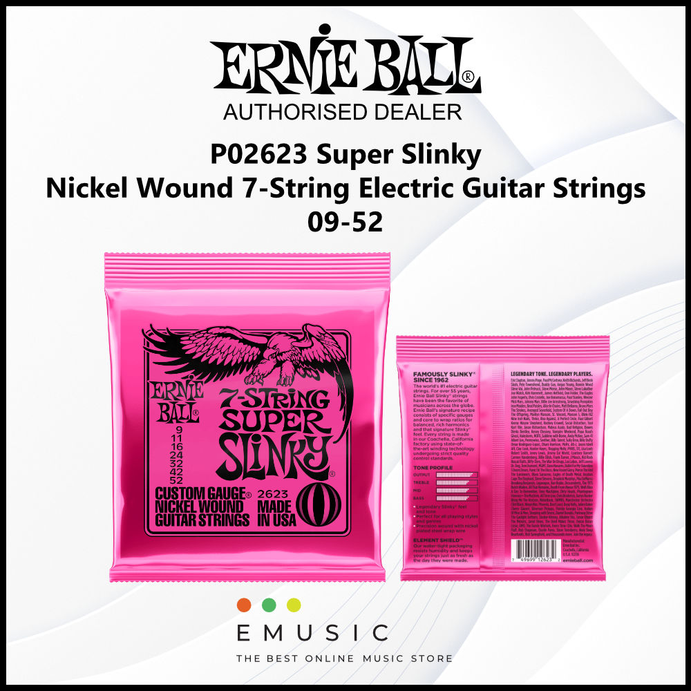 Ernie Ball P02623 09-52 Super Slinky Nickel Wound 7-String Electric Guitar Strings