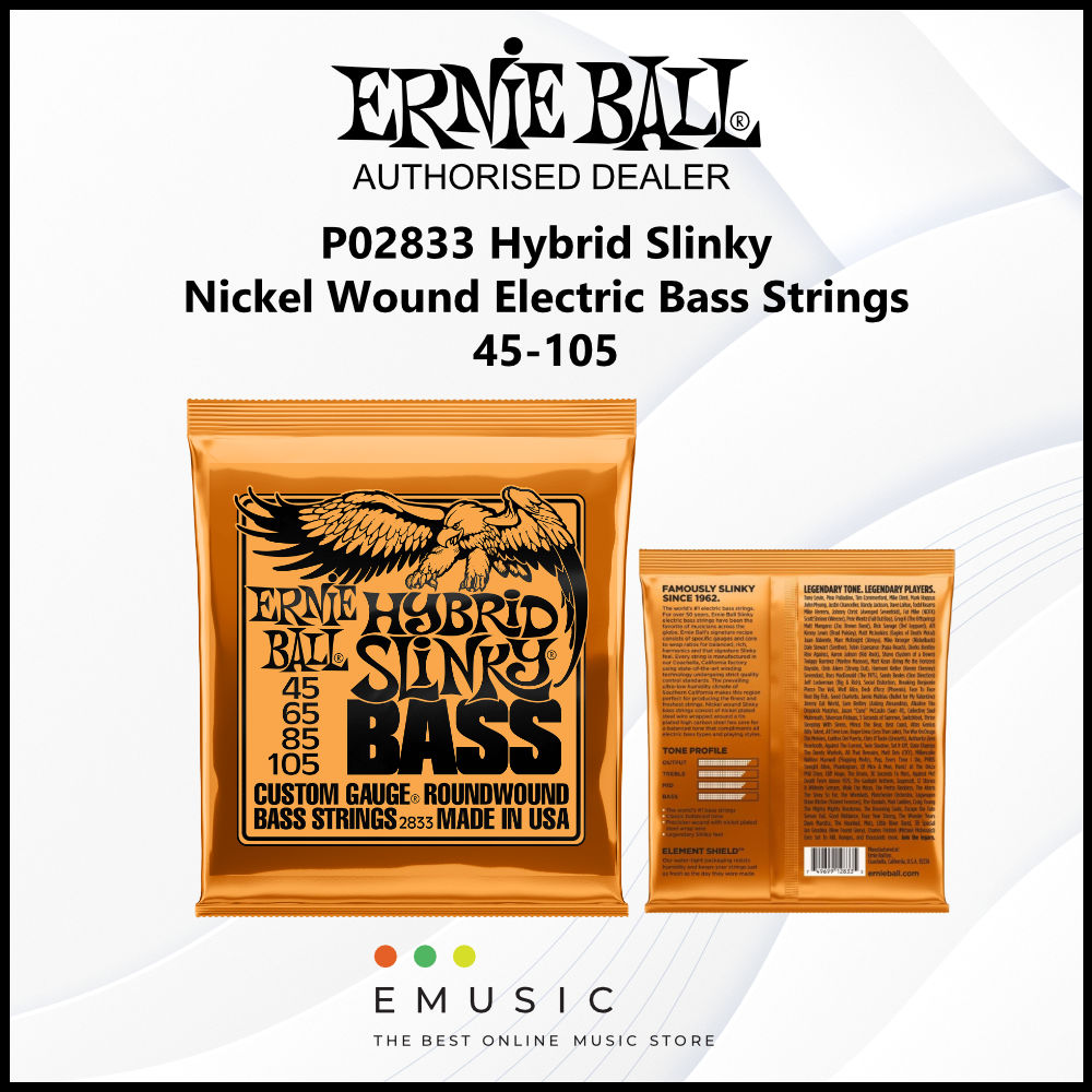 Ernie Ball P02833 45-105 Hybrid Slinky Nickel Wound Electric Bass Guitar Strings