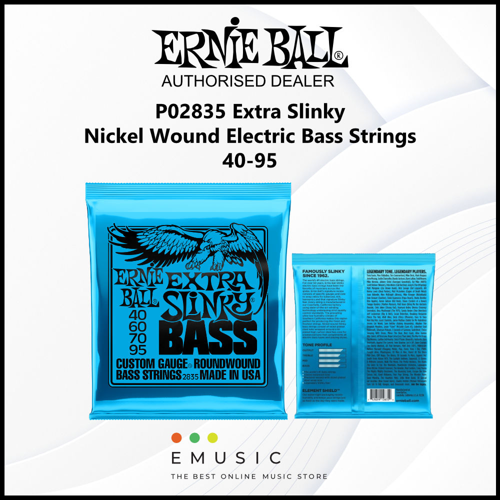 Ernie Ball P02835 40-95 Extra Slinky Nickel Wound Electric Bass Guitar Strings