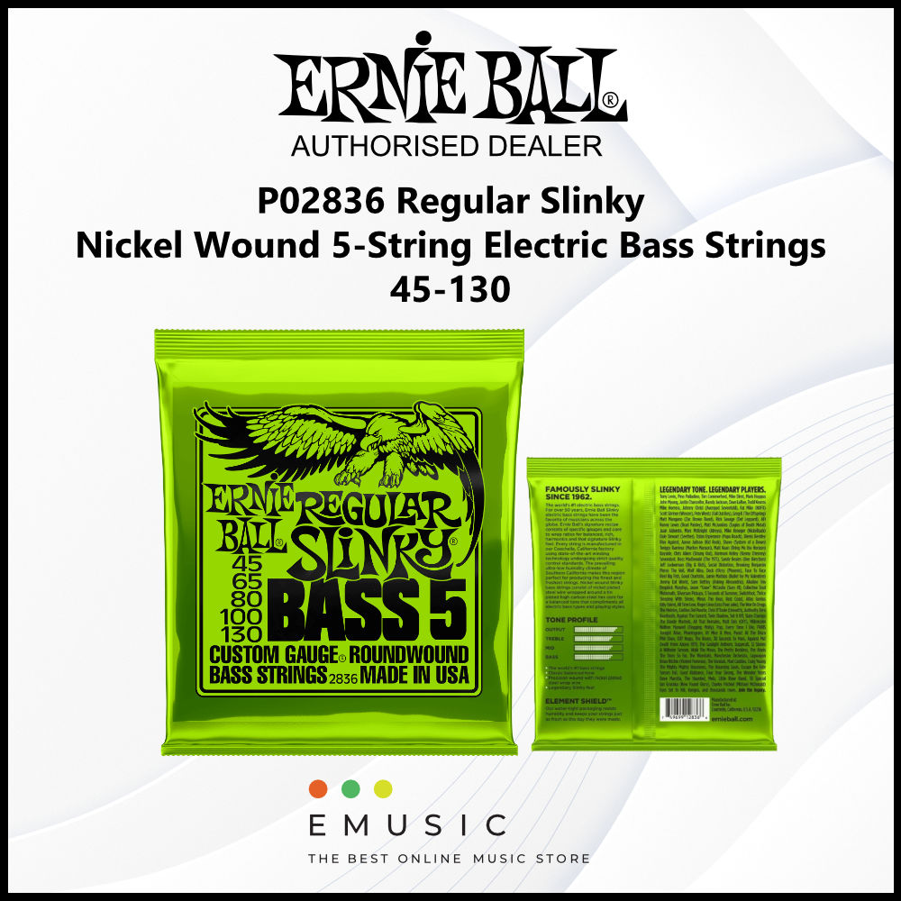 Ernie Ball P02836 45-130 Regular Slinky Nickel Wound 5-String Electric Bass Guitar Strings
