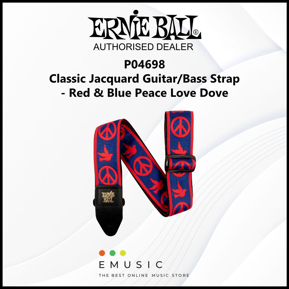 Ernie Ball P04698 Classic Jacquard Guitar Strap/Bass Strap - Red & Blue Peace Love Dove
