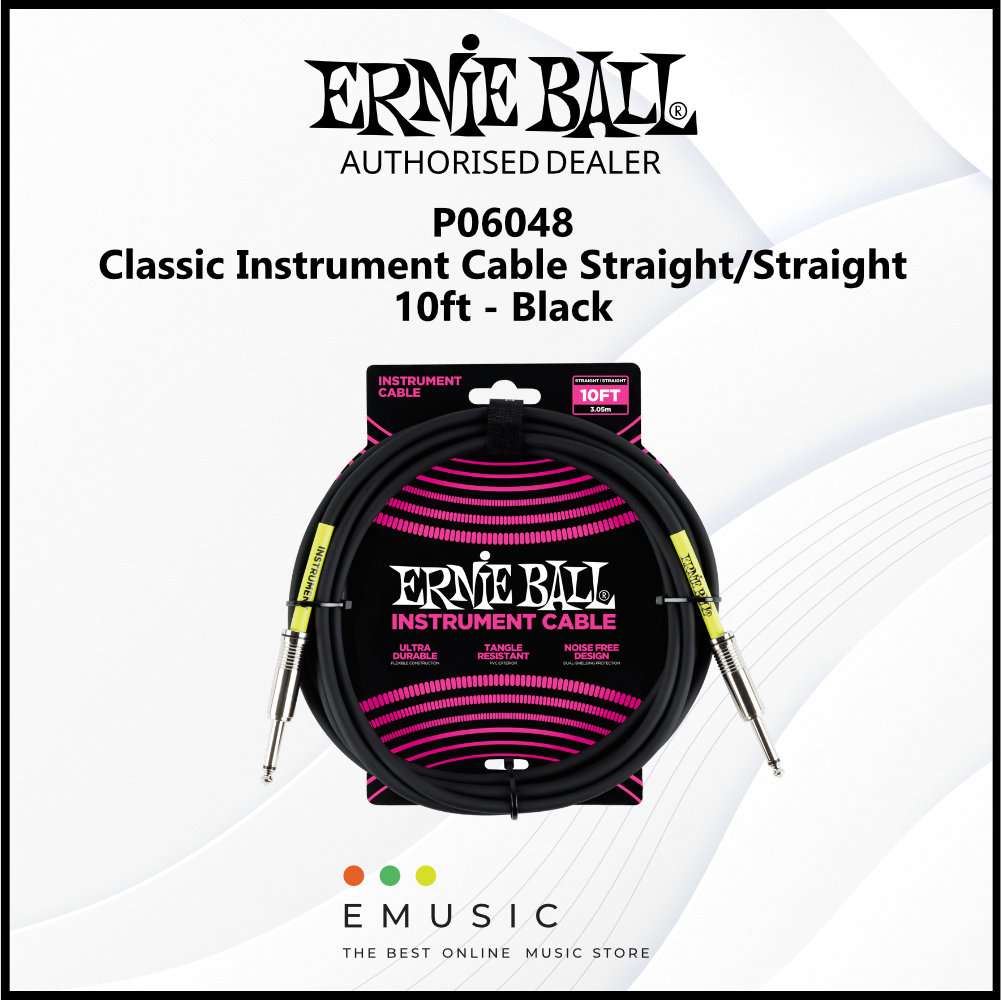 Ernie Ball P06048 Classic Instrument Cable Straight/Straight 10ft - Black