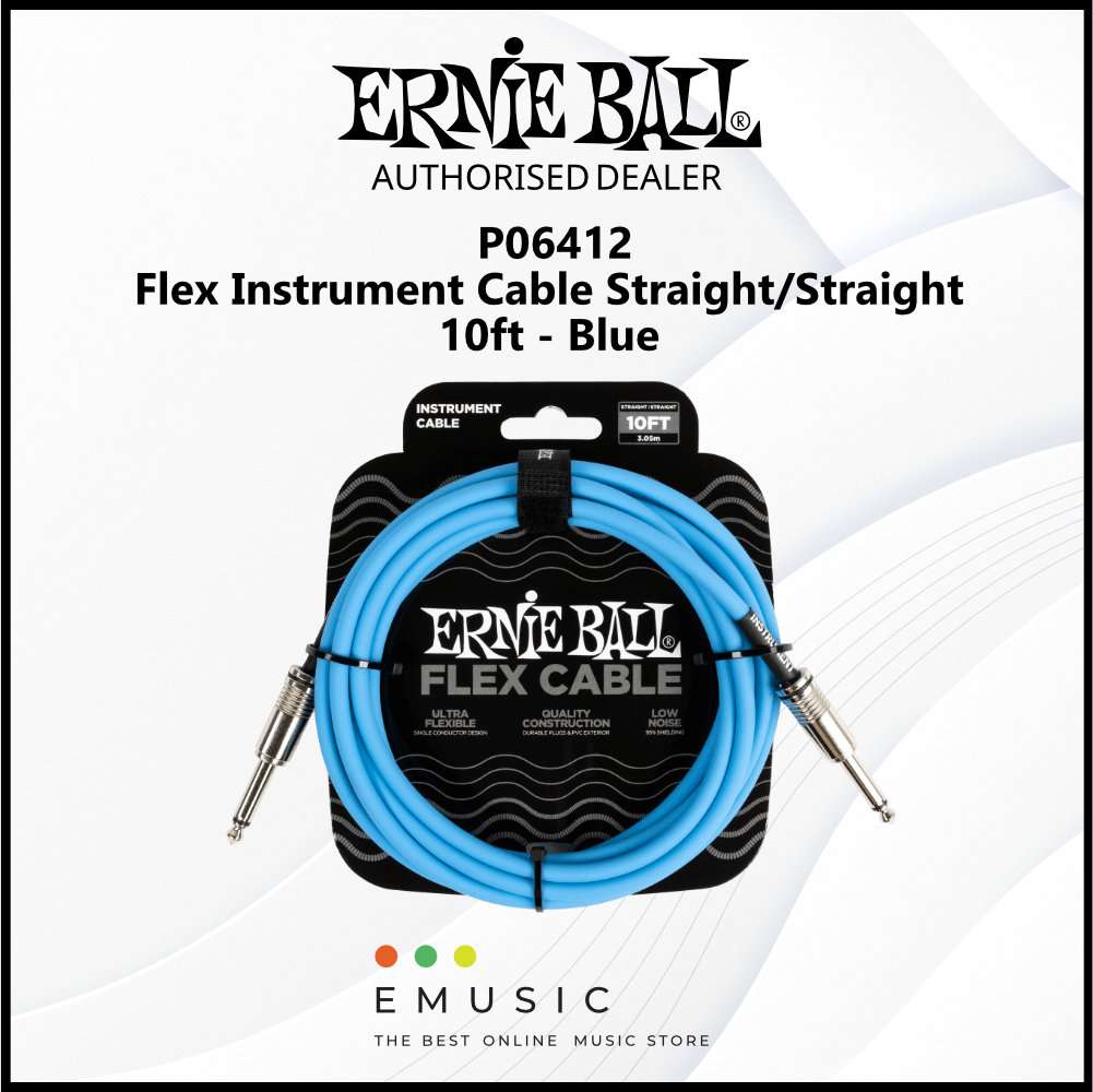 Ernie Ball P06412 Flex Instrument Cable Straight/Straight 10ft - Blue