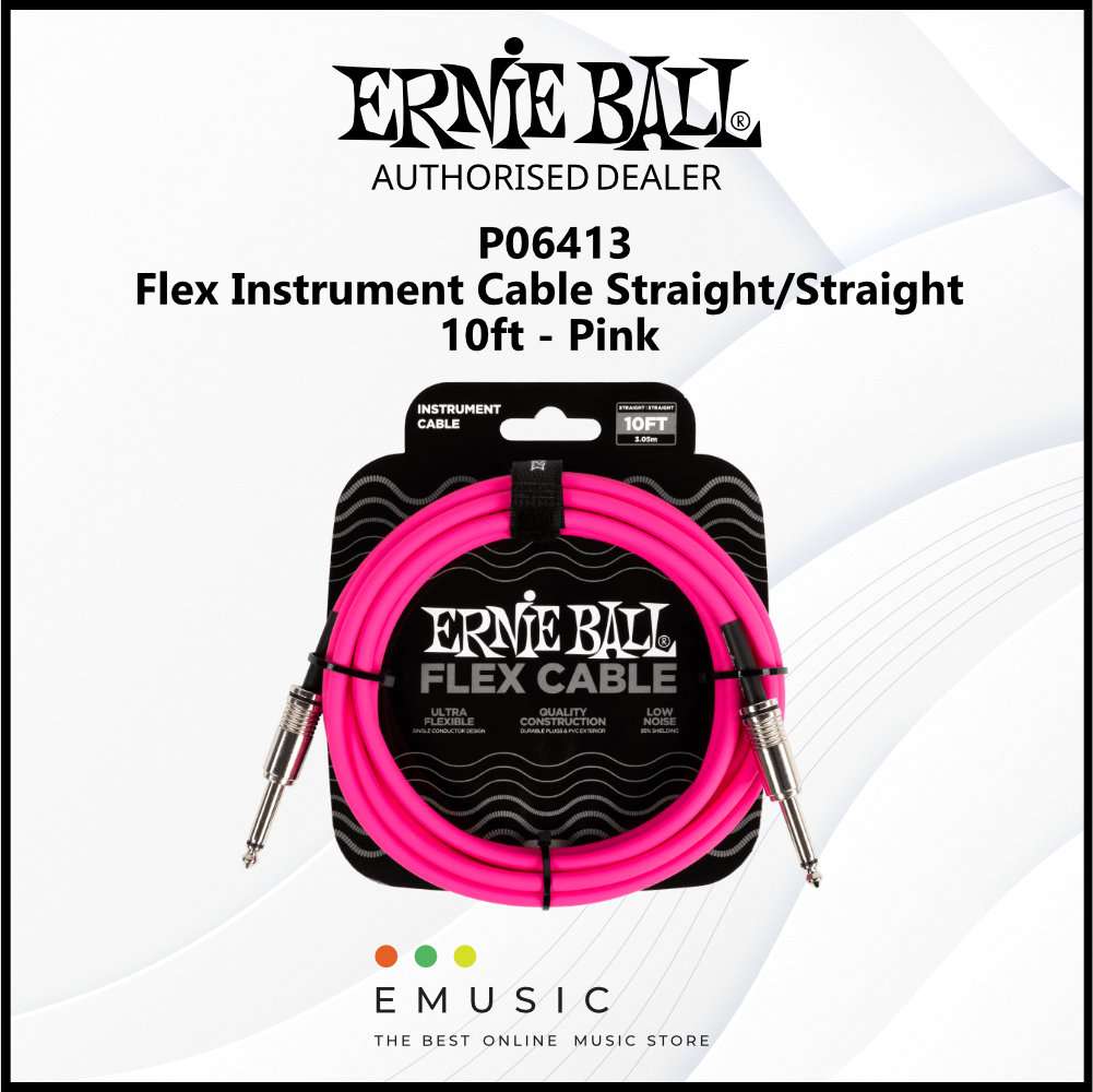 Ernie Ball P06413 Flex Instrument Cable Straight/Straight 10ft - Pink