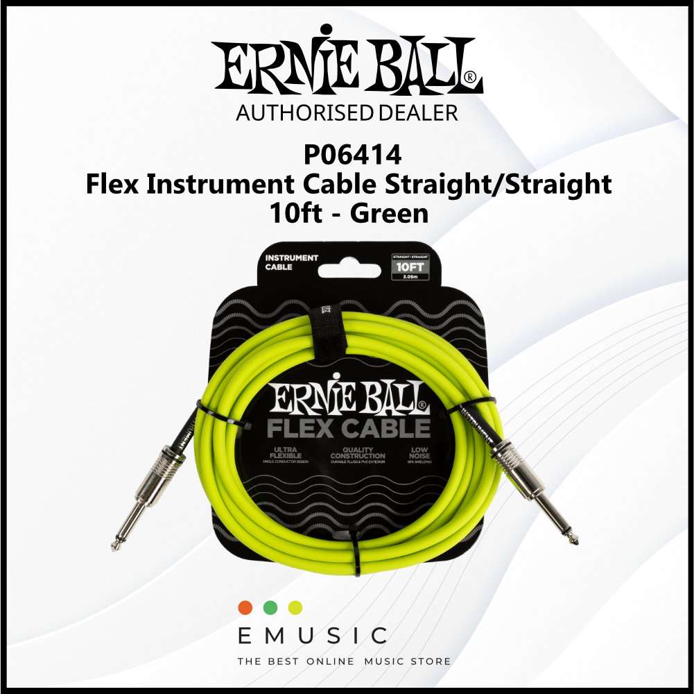 Ernie Ball P06414 Flex Instrument Cable Straight/Straight 10ft - Green
