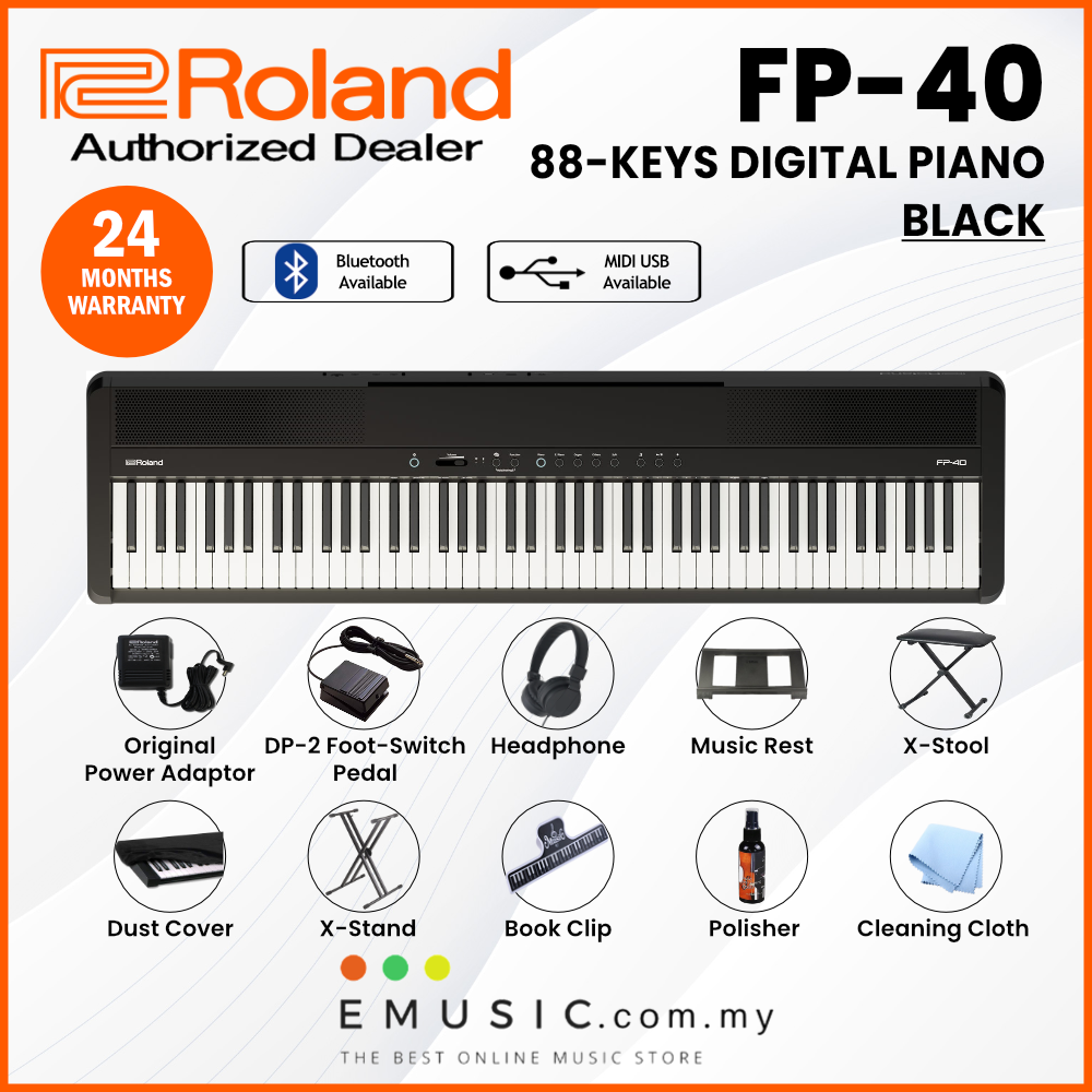 Roland FP-40 88-key Digital Piano Musician Package - Black, White