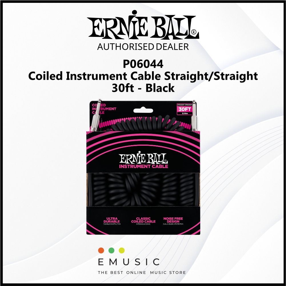 Ernie Ball P06044 Coiled Instrument Cable Straight/Straight 30ft - Black