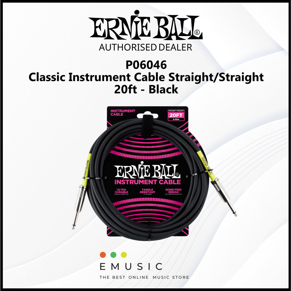Ernie Ball P06046 Classic Instrument Cable Straight/Straight 20ft - Black