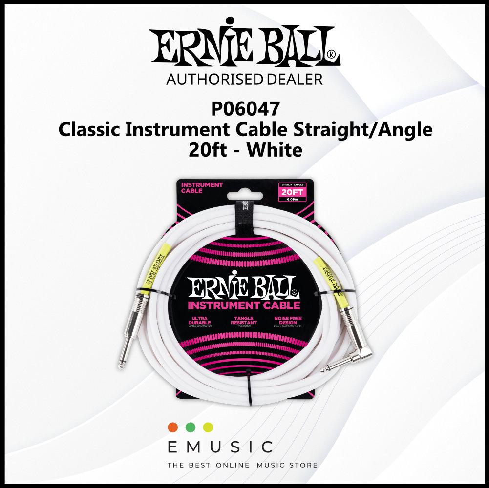 Ernie Ball P06047 Classic Instrument Cable Straight/Straight 20ft - White