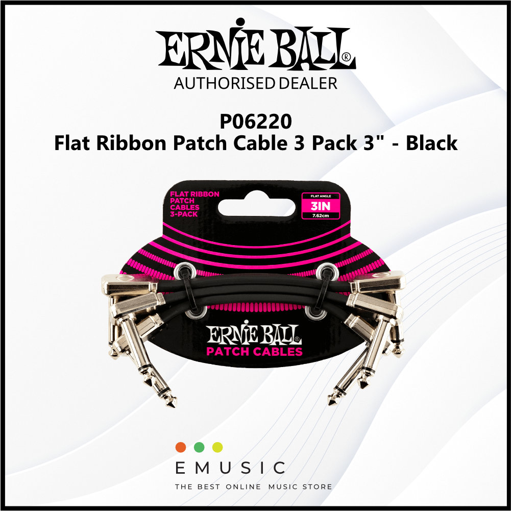 Ernie Ball P06220 Flat Ribbon Patch Cable 3" - Black (3 Pack)