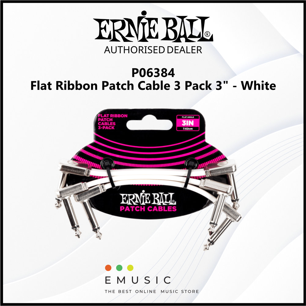 Ernie Ball P06384 Flat Ribbon Patch Cable 3" - White (3 Pack)