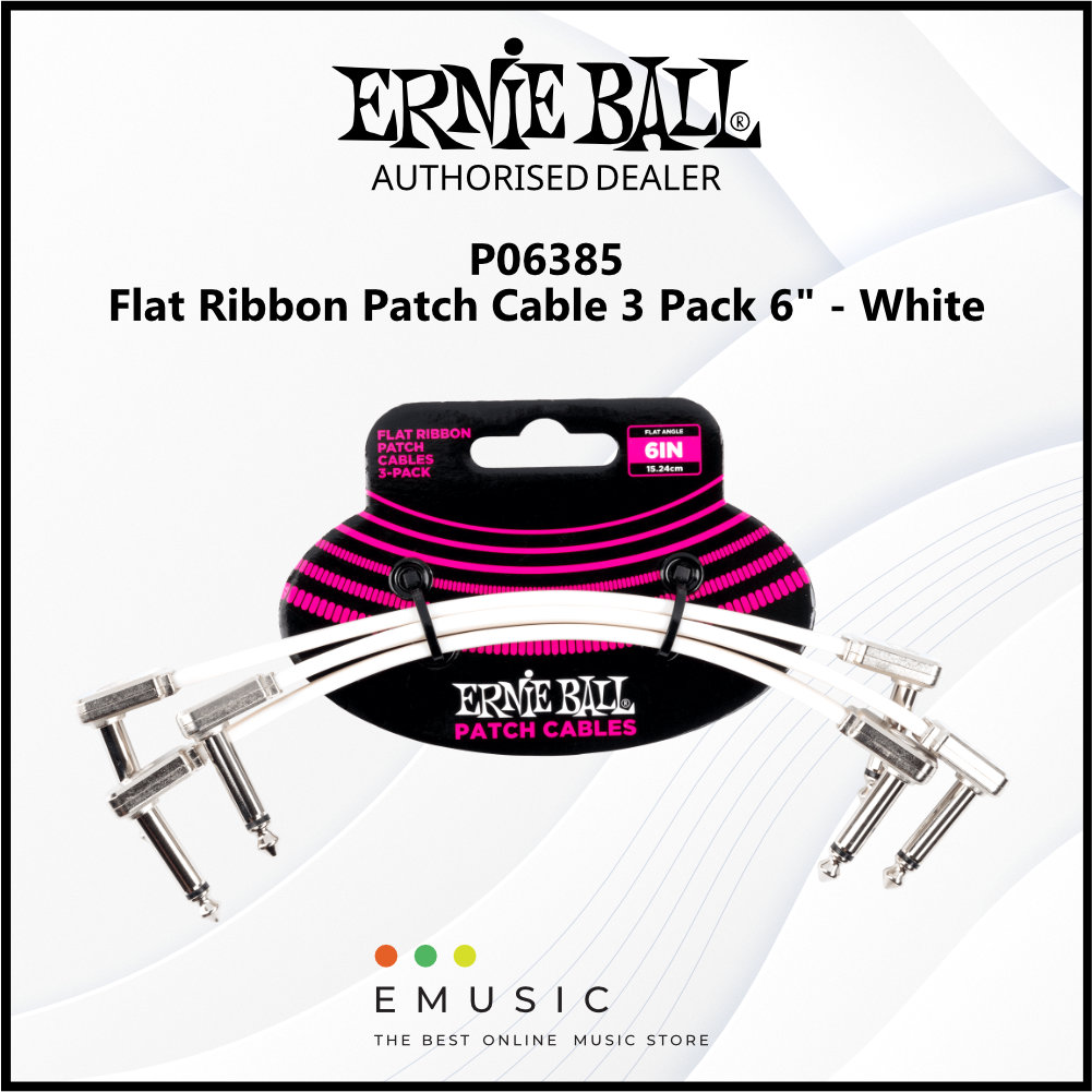 Ernie Ball P06385 Flat Ribbon Patch Cable 6" - White (3 Pack)