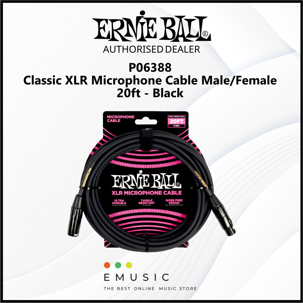 Ernie Ball P06388 Classic XLR Microphone Cable Male/Female 20ft - Black