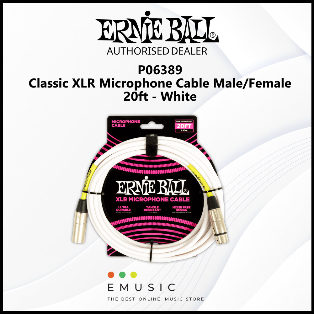 Ernie Ball P06389 Classic XLR Microphone Cable Male/Female 20ft - White