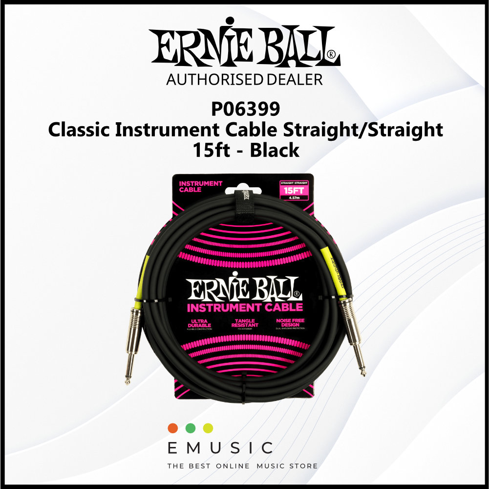 Ernie Ball P06399 Classic Instrument Cable Straight/Angle 15ft - Black