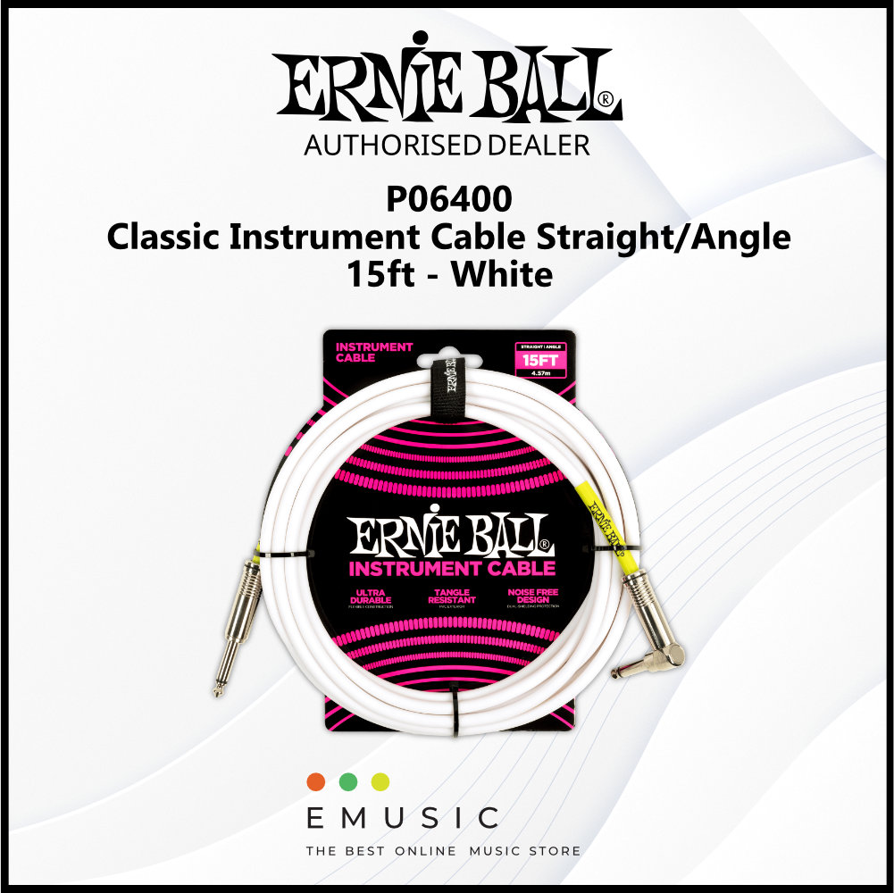 Ernie Ball P06400 Classic Instrument Cable Straight/Angle 15ft - White
