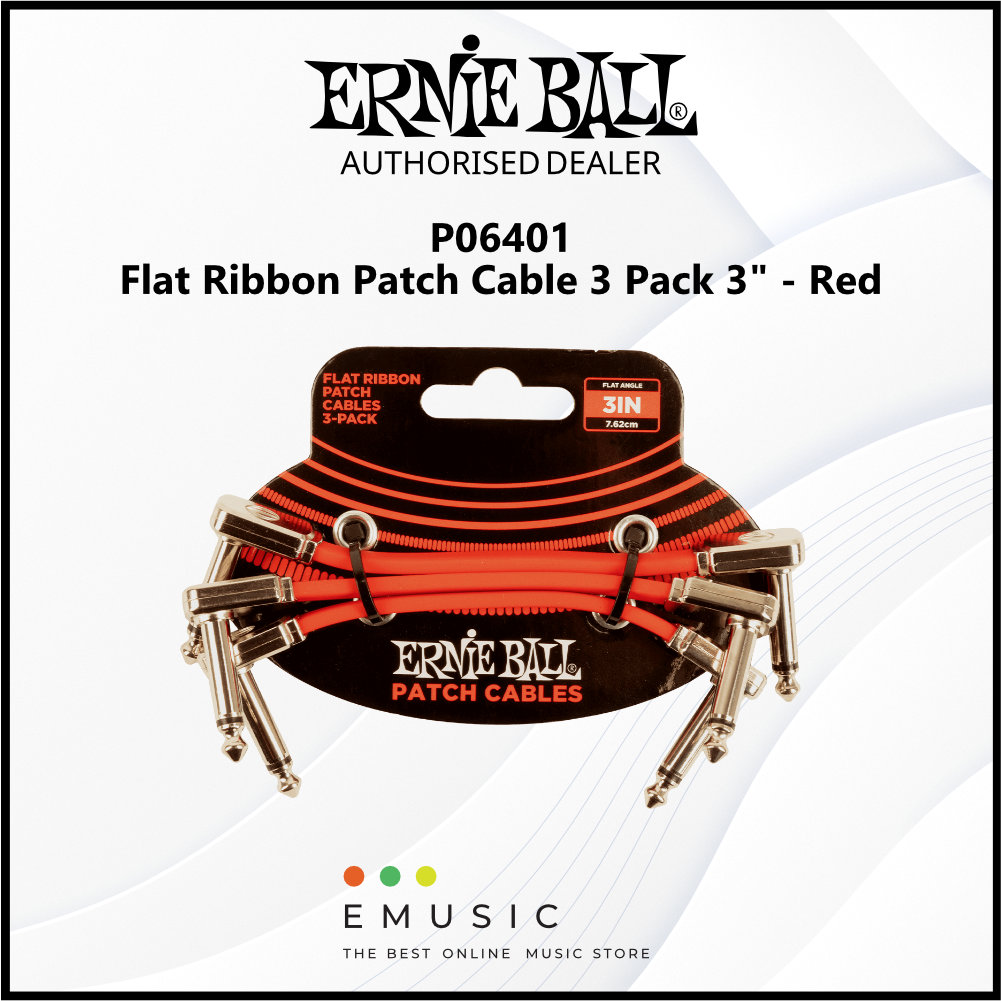 Ernie Ball P06401 Flat Ribbon Patch Cable 3" - Red (3 Pack)