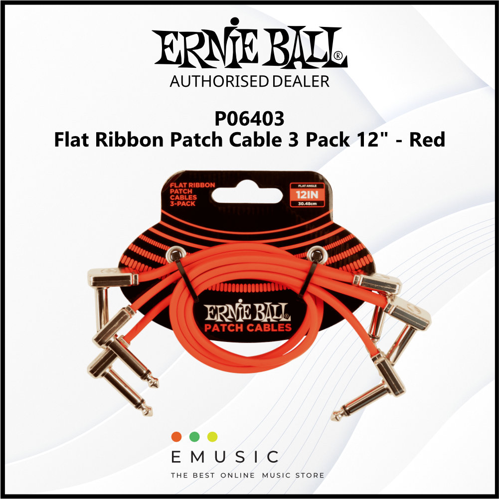 Ernie Ball P06403 Flat Ribbon Patch Cable 12" - Red (3 Pack)