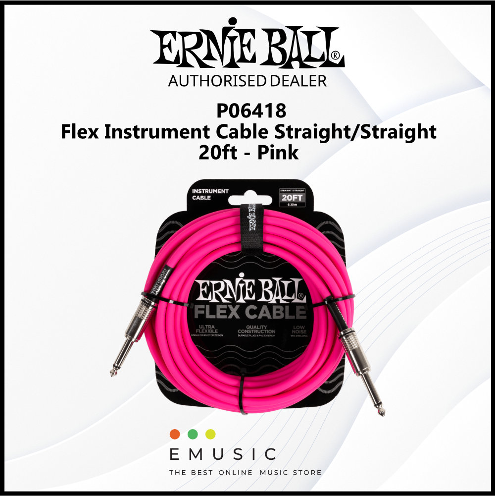 Ernie Ball P06418 Flex Instrument Cable Straight/Straight 20ft - Pink