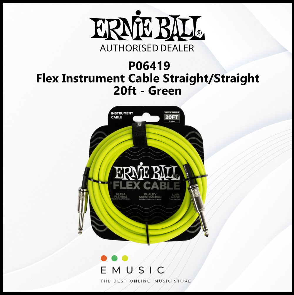 Ernie Ball P06419 Flex Instrument Cable Straight/Straight 20ft - Green