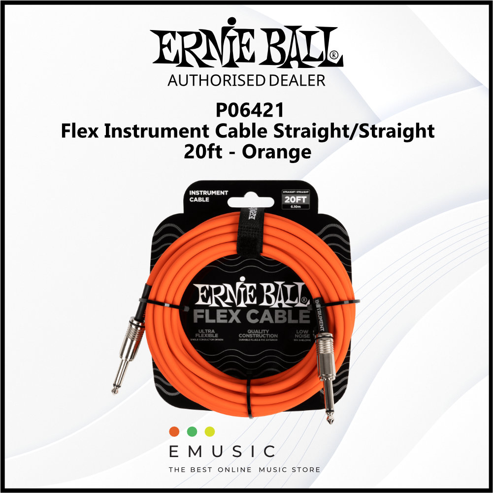 Ernie Ball P06421 Flex Instrument Cable Straight/Straight 20ft - Orange