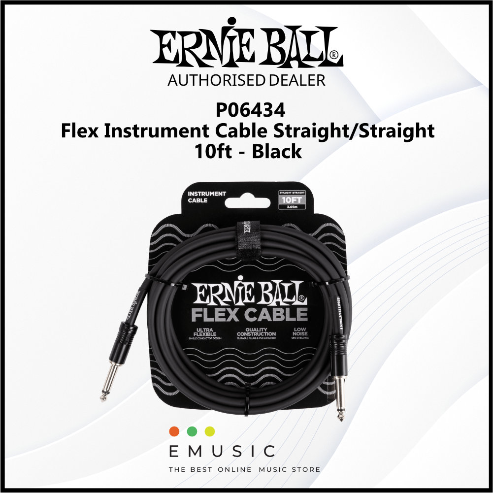 Ernie Ball P06434 Flex Instrument Cable Straight/Straight 10ft - Black