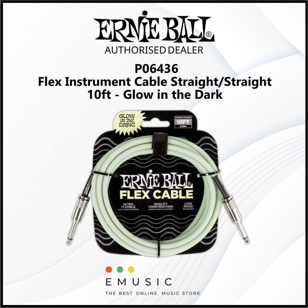 Ernie Ball P06436 Flex Instrument Cable Straight/Straight 10ft - Glow in the Dark