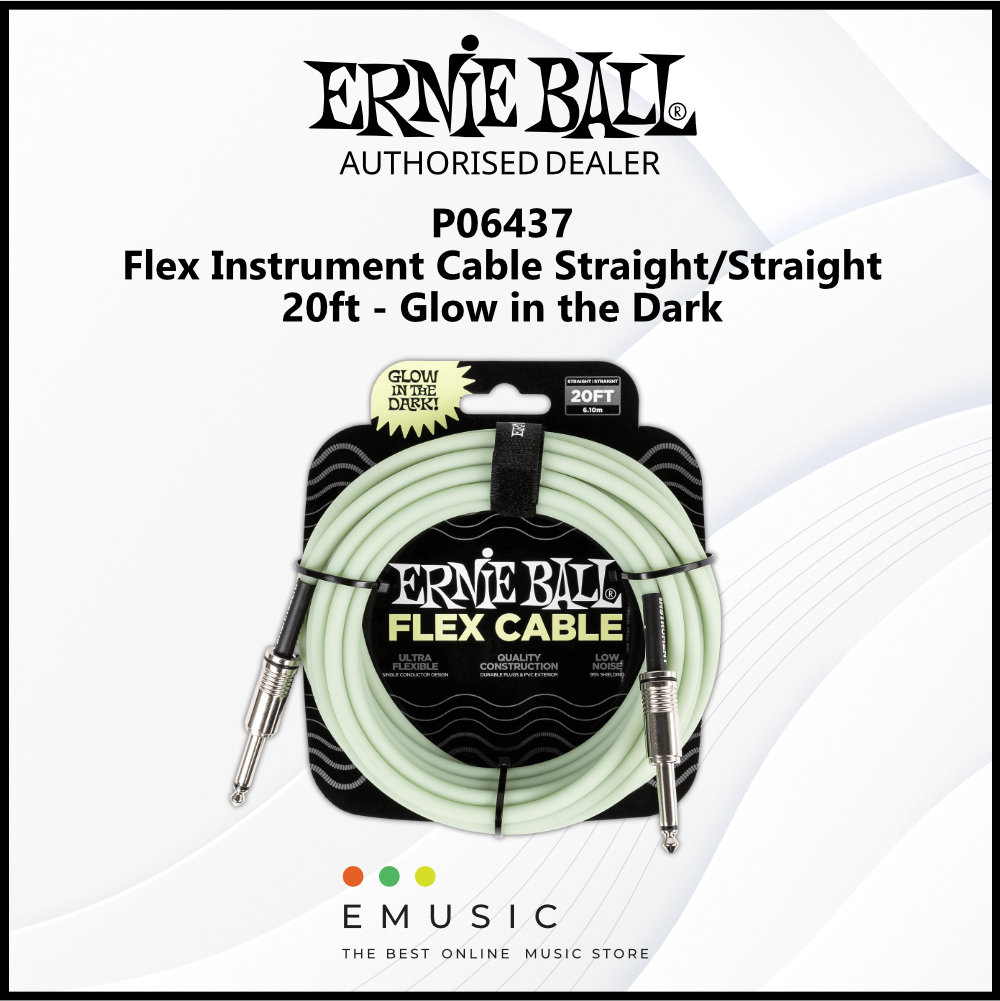 Ernie Ball P06437 Flex Instrument Cable Straight/Straight 20ft - Glow in Dark