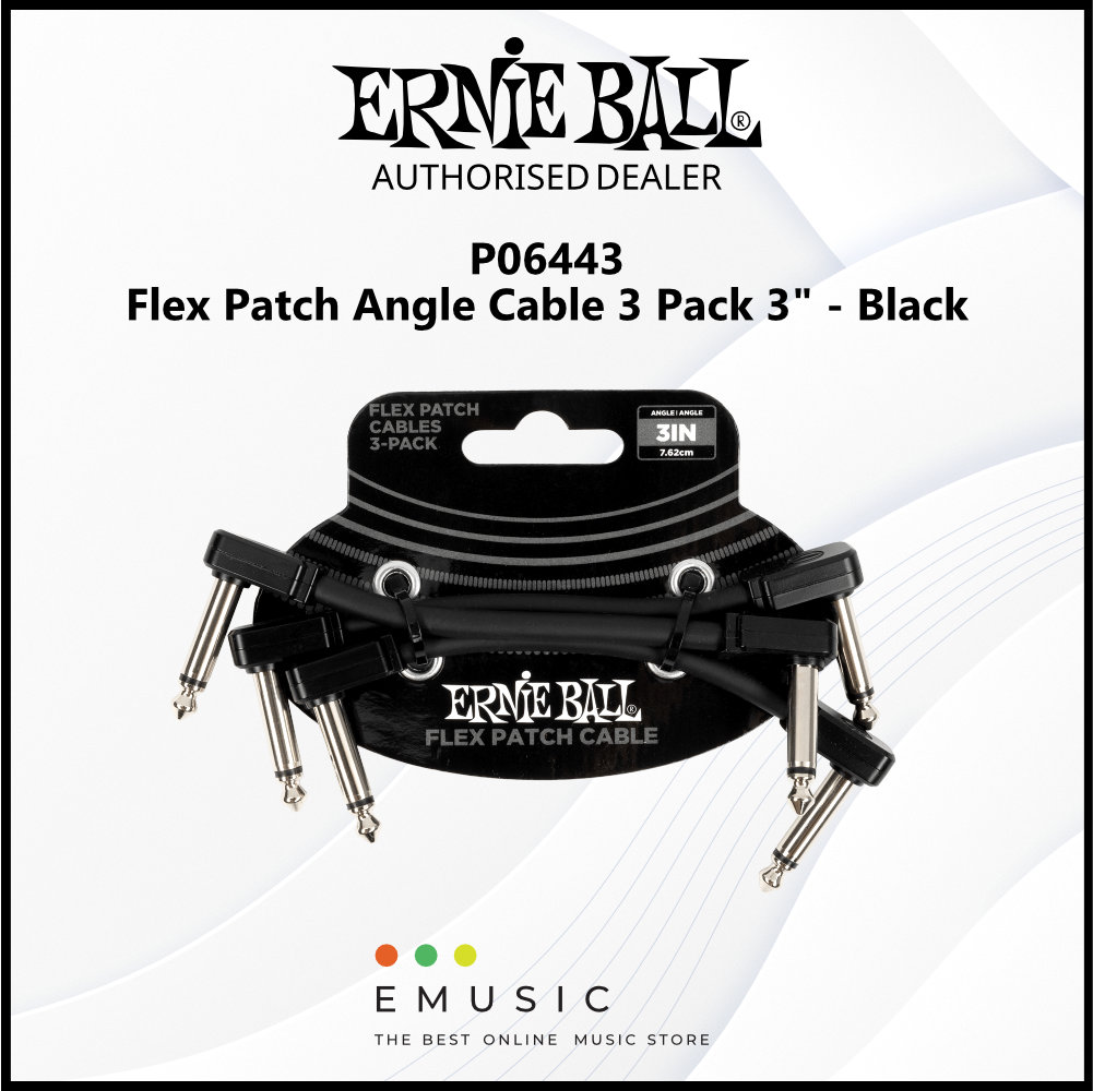 Ernie Ball P06443 Flex Patch Cable 3" - Black (3 Pack)