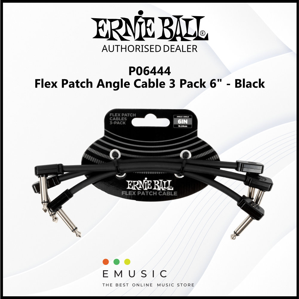 Ernie Ball P06444 Flex Patch Cable 6" - Black (3 Pack)