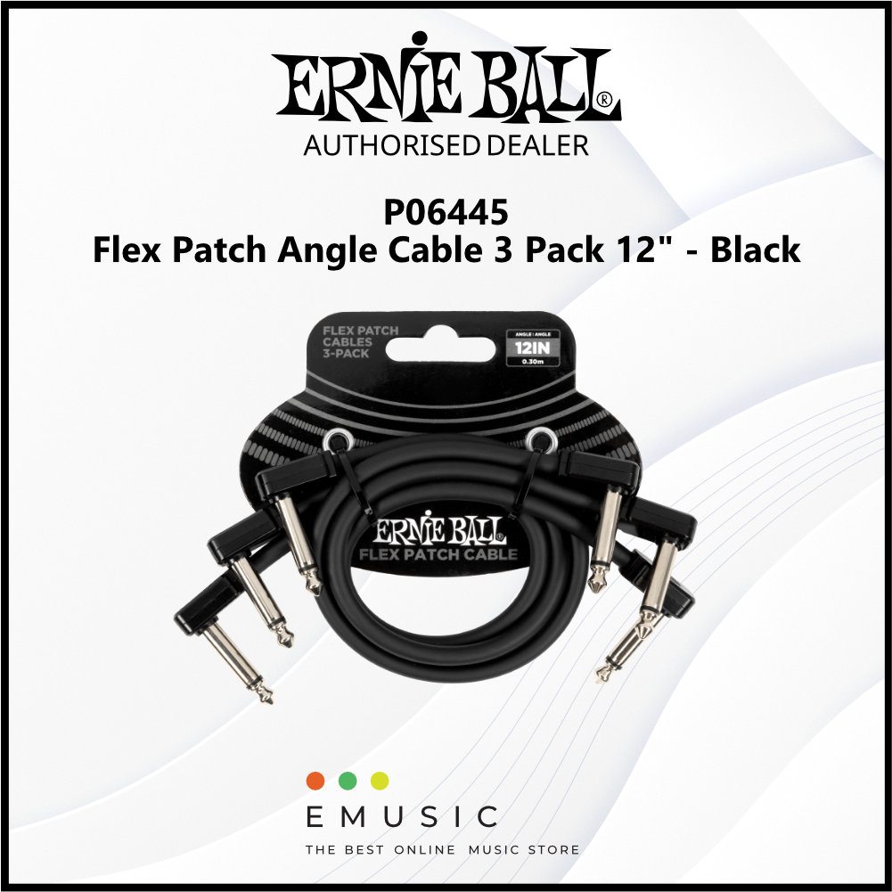 Ernie Ball P06445 Flex Patch Cable 12" - Black (3 Pack)