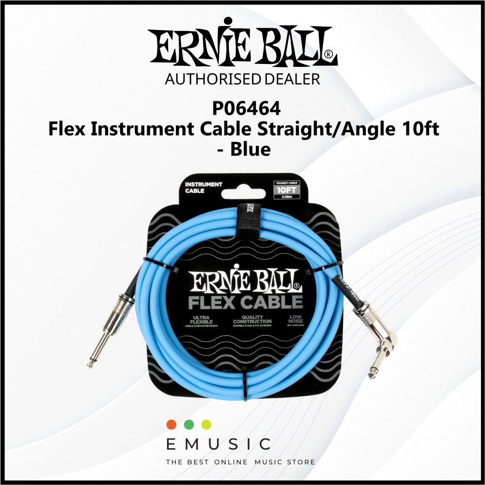 Ernie Ball P06464 Flex Instrument Cable Straight/Angle 10ft - Blue