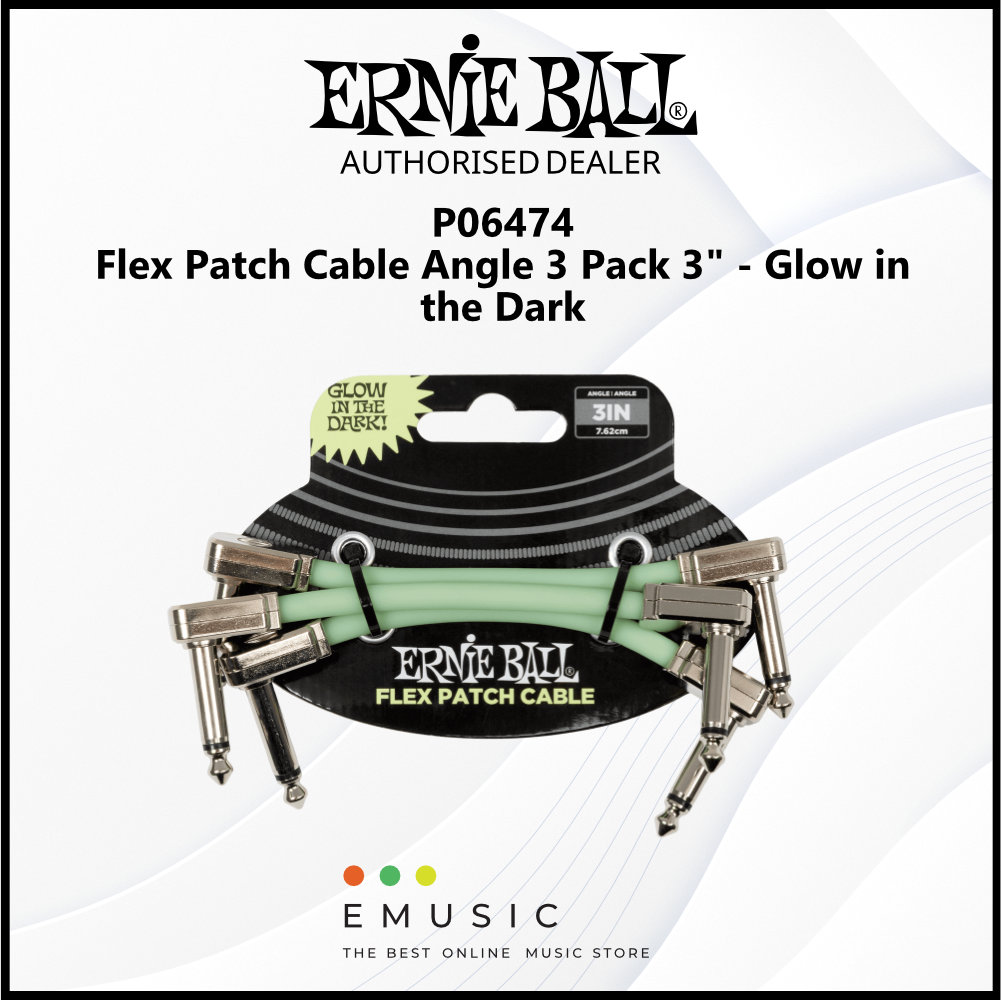 Ernie Ball P06474 Flex Patch Cable 3" - Glow in Dark (3 Pack)