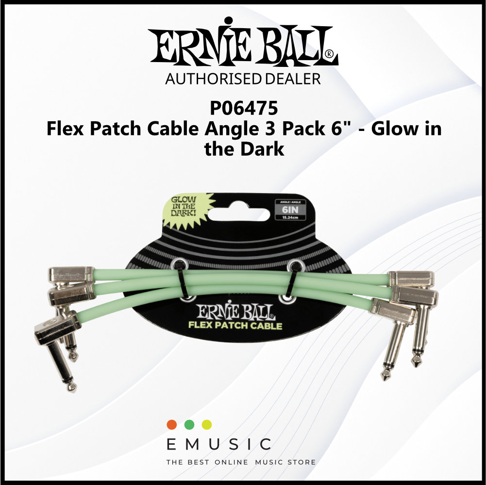 Ernie Ball P06475 Flex Patch Cable 6" - Glow in Dark (3 Pack)