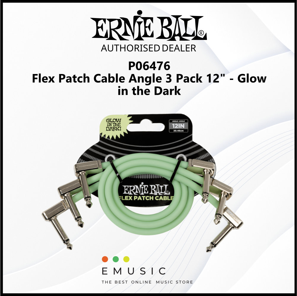 Ernie Ball P06476 Flex Patch Cable 12" - Glow in Dark (3 Pack)