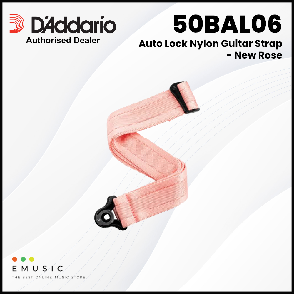 D’Addario 50BAL06 Auto Lock Nylon Woven Guitar Strap - New Rose